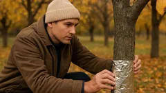 Linda in trädstammar med folie – skörden av frukt kommer att öka mångdubbelt nästa år